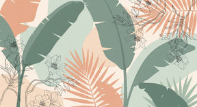 Detailed tropical floral mural wallpaper design pattern with exotic blooms and foliage by Kids-Mundo