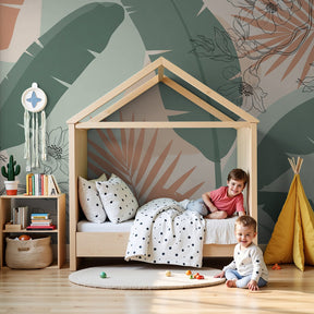 Tropical floral mural wallpaper creating serene nursery decor with exotic blooms by Kids-Mundo