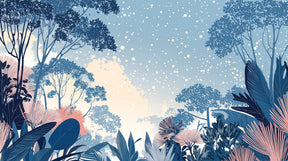 Detailed tropical forest mural wallpaper design pattern with starry sky by Kids-Mundo