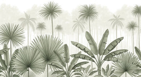 Detailed tropical forest mural wallpaper design pattern with palm leaves by Kids-Mundo