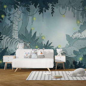 Children's tropical animal wallpaper transforming playroom into jungle adventure space