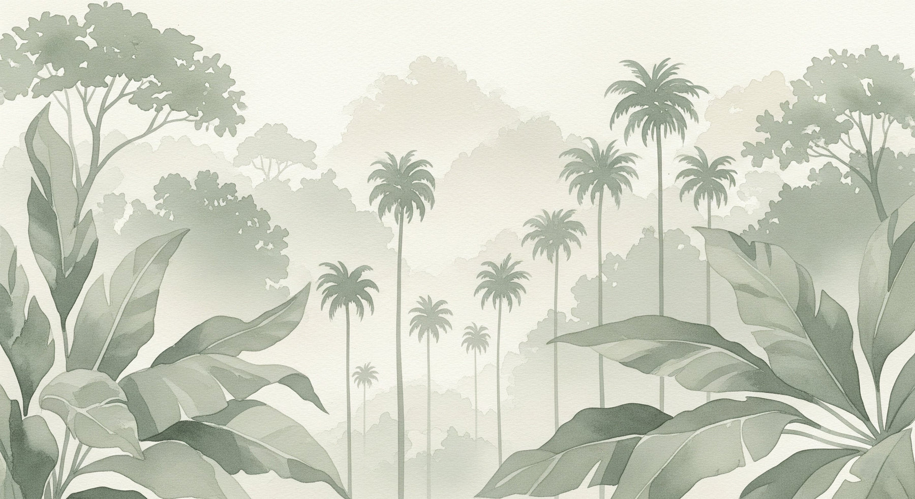 Detailed tropical jungle mural wallpaper design pattern with palm leaves by Kids-Mundo