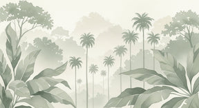Detailed tropical jungle mural wallpaper design pattern with palm leaves by Kids-Mundo