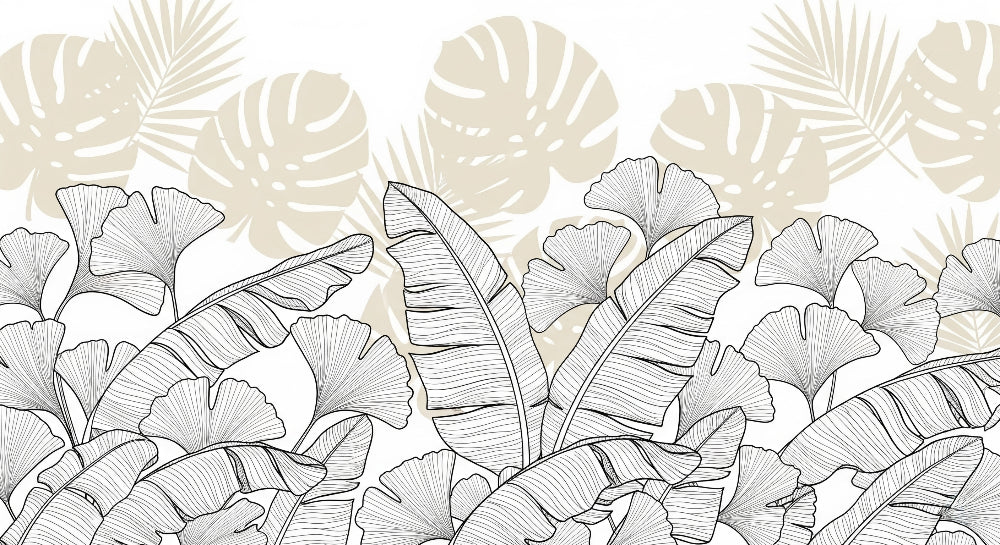 Detailed tropical leaves mural wallpaper design pattern showing botanical motifs by Kids-Mundo