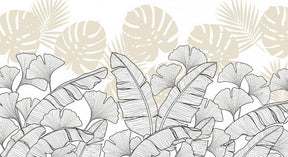 Detailed tropical leaves mural wallpaper design pattern showing botanical motifs by Kids-Mundo