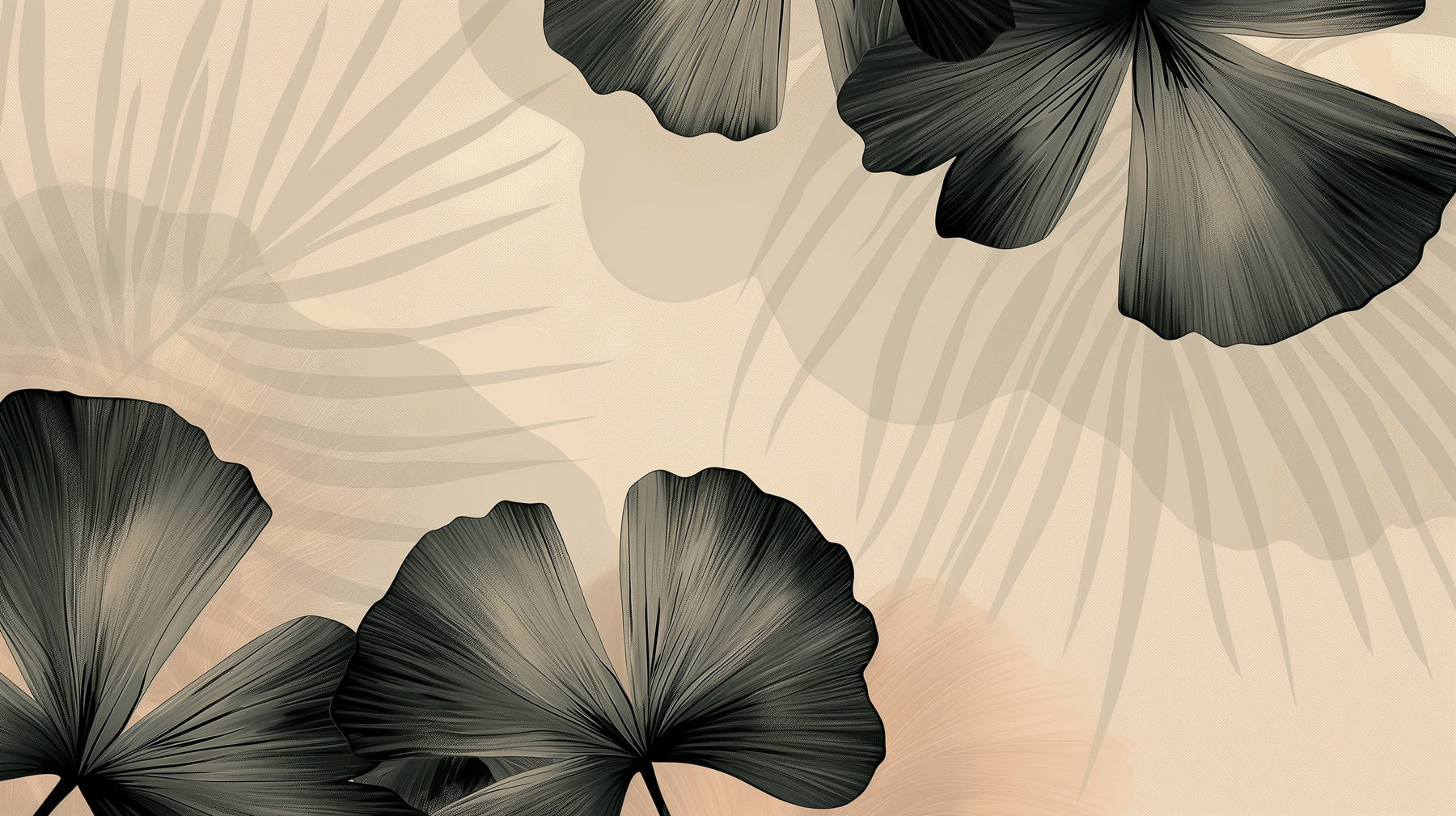 Detailed tropical leaves mural wallpaper design pattern with beige and pink tones by Kids-Mundo