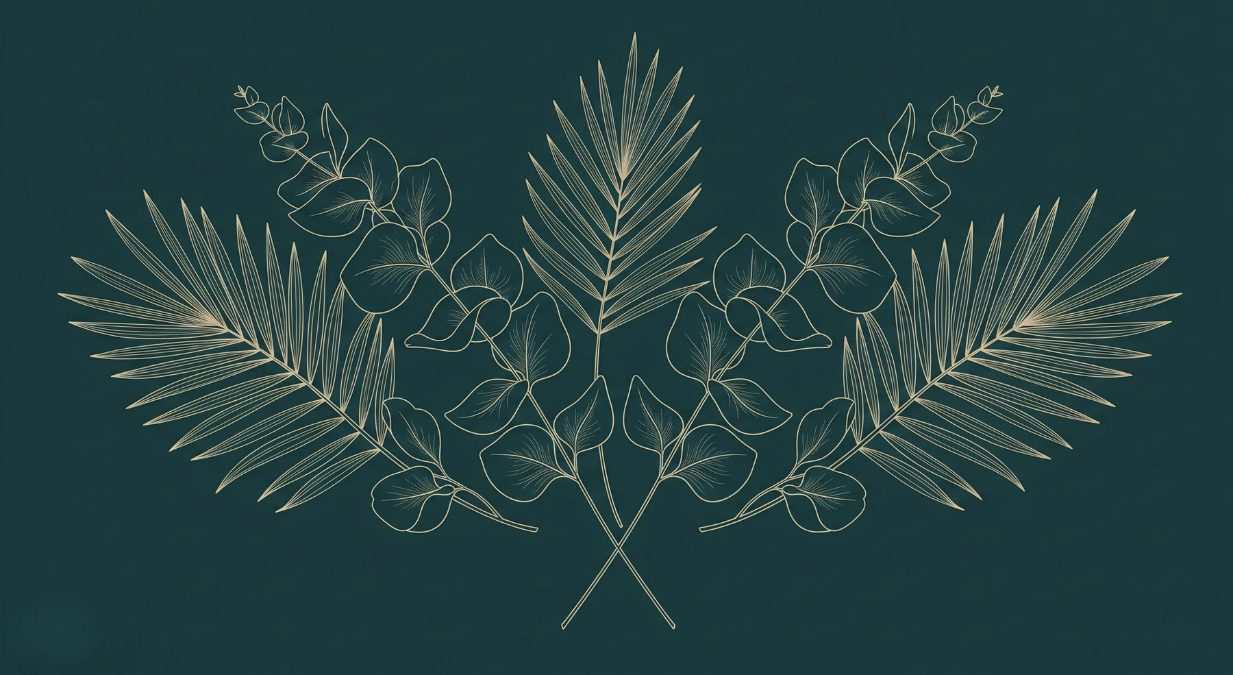Detailed tropical leaves mural wallpaper design pattern with golden botanical motifs by Kids-Mundo