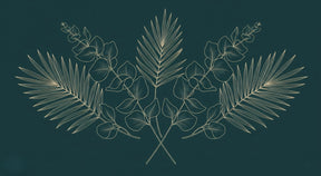 Detailed tropical leaves mural wallpaper design pattern with golden botanical motifs by Kids-Mundo