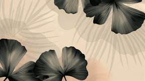 Detailed tropical leaves mural wallpaper design pattern with beige and pink tones by Kids-Mundo