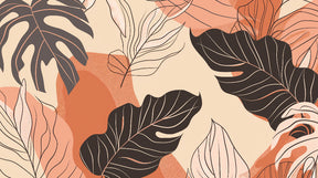 Detailed tropical leaves mural wallpaper design pattern in terracotta and black by Kids-Mundo