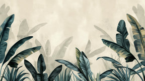 Detailed tropical leaves mural wallpaper design pattern on beige background by Kids-Mundo