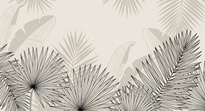 Detailed tropical leaves mural wallpaper design pattern with black outlines by Kids-Mundo