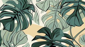 Detailed tropical monstera leaves mural wallpaper design pattern by Kids-Mundo