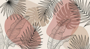 Detailed tropical leaves mural wallpaper design pattern with linear foliage motifs by Kids-Mundo