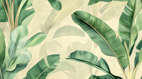 Detailed tropical leaves mural wallpaper design pattern showing lush green foliage by Kids-Mundo