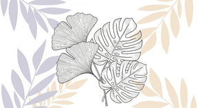 Detailed tropical leaves mural wallpaper design pattern with monstera and ginkgo motifs by Kids-Mundo