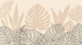 Detailed tropical leaves mural wallpaper design pattern in beige with shadow effects by Kids-Mundo