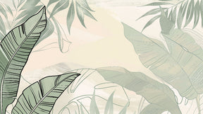 Detailed tropical leaves mural wallpaper design pattern in soft green and beige by Kids-Mundo