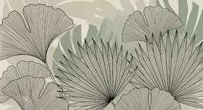 Detailed tropical leaves mural wallpaper design pattern showing abstract botanical motifs by Kids-Mundo