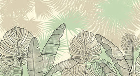 Detailed tropical leaves mural wallpaper design pattern with green outlines by Kids-Mundo