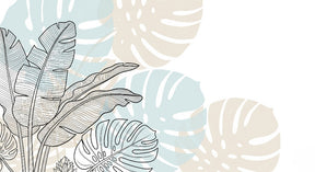 Detailed tropical leaves mural wallpaper design pattern showing soft green outline style by Kids-Mundo