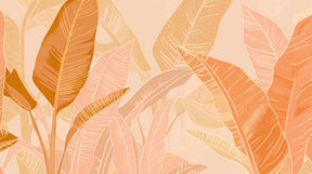 Detailed tropical leaves mural wallpaper design pattern with soft pink orange botanical motifs by Kids-Mundo