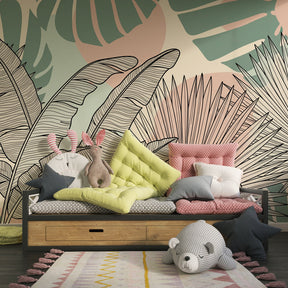 Modern tropical wallpaper creating botanical paradise in children's bedroom decor