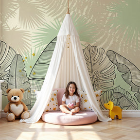 Tropical leaves mural wallpaper creating peaceful botanical nursery decor by Kids-Mundo
