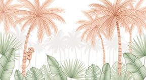 Detailed tropical monkey mural wallpaper design pattern with palm trees by Kids-Mundo