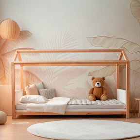 Elegant tropical palm wallpaper creating peaceful atmosphere in children's bedroom decor