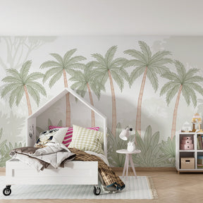 Botanical palm tree mural wallpaper for peaceful nursery decor by Kids-Mundo