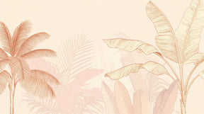 Detailed tropical palm trees mural wallpaper design pattern in pink beige by Kids-Mundo