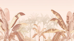 Detailed tropical palm leaves mural wallpaper design pattern in pink beige by Kids-Mundo