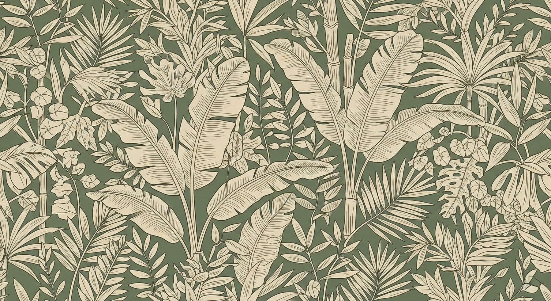 Detailed monochrome tropical leaf mural wallpaper design pattern by Kids-Mundo