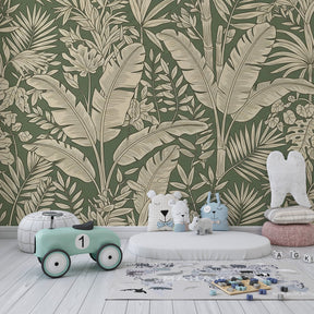 Botanical tropical wallpaper creating calm nature-inspired children's room decor by Kids-Mundo