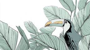 Detailed tropical toucan and foliage mural wallpaper design pattern by Kids-Mundo