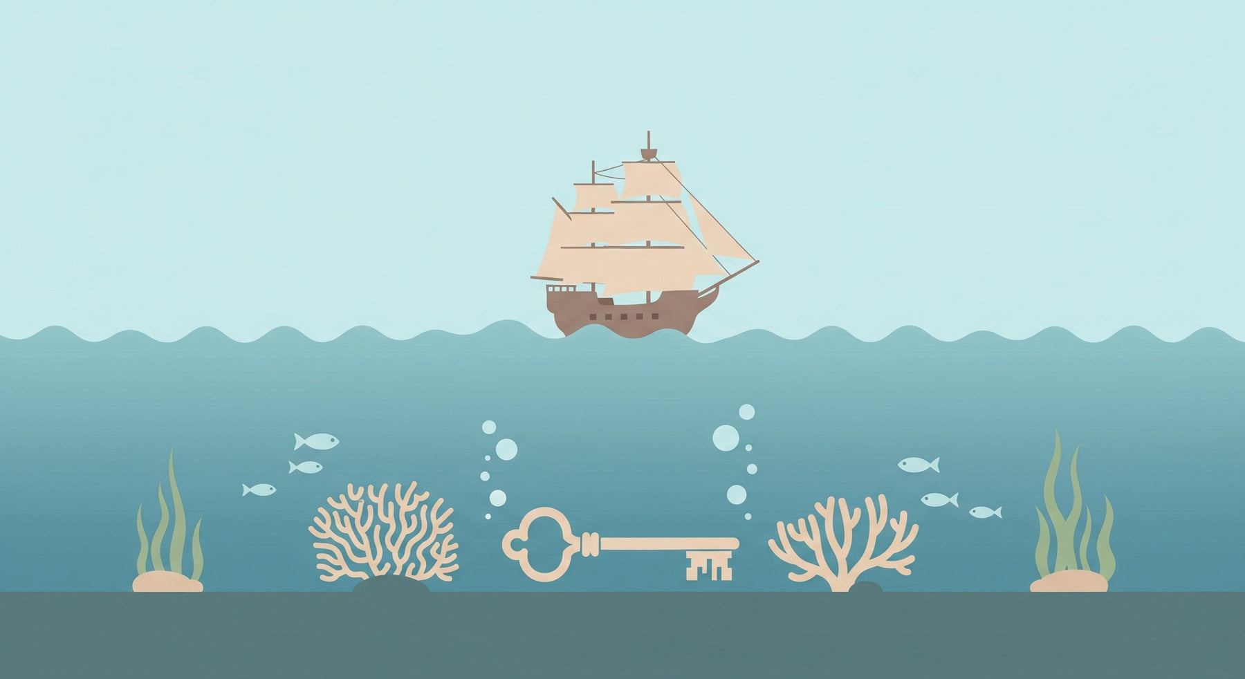Detailed underwater adventure mural wallpaper design pattern with ship and coral by Kids-Mundo