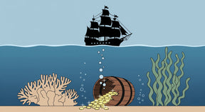 Detailed underwater adventure mural wallpaper design pattern with pirate ship and treasures by Kids-Mundo