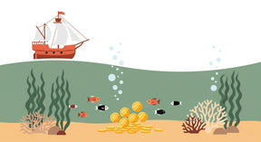 Detailed underwater adventure mural wallpaper design pattern with pirate treasure by Kids-Mundo