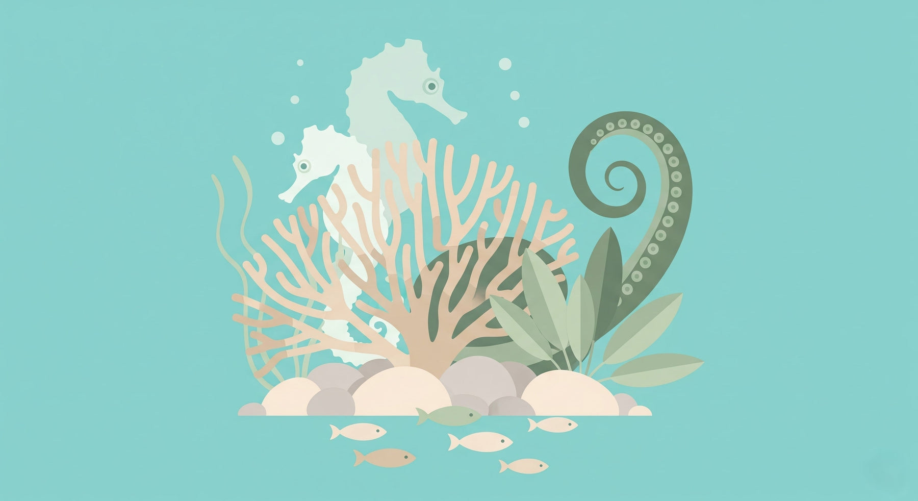 Detailed underwater coral reef mural wallpaper design pattern with seahorses by Kids-Mundo