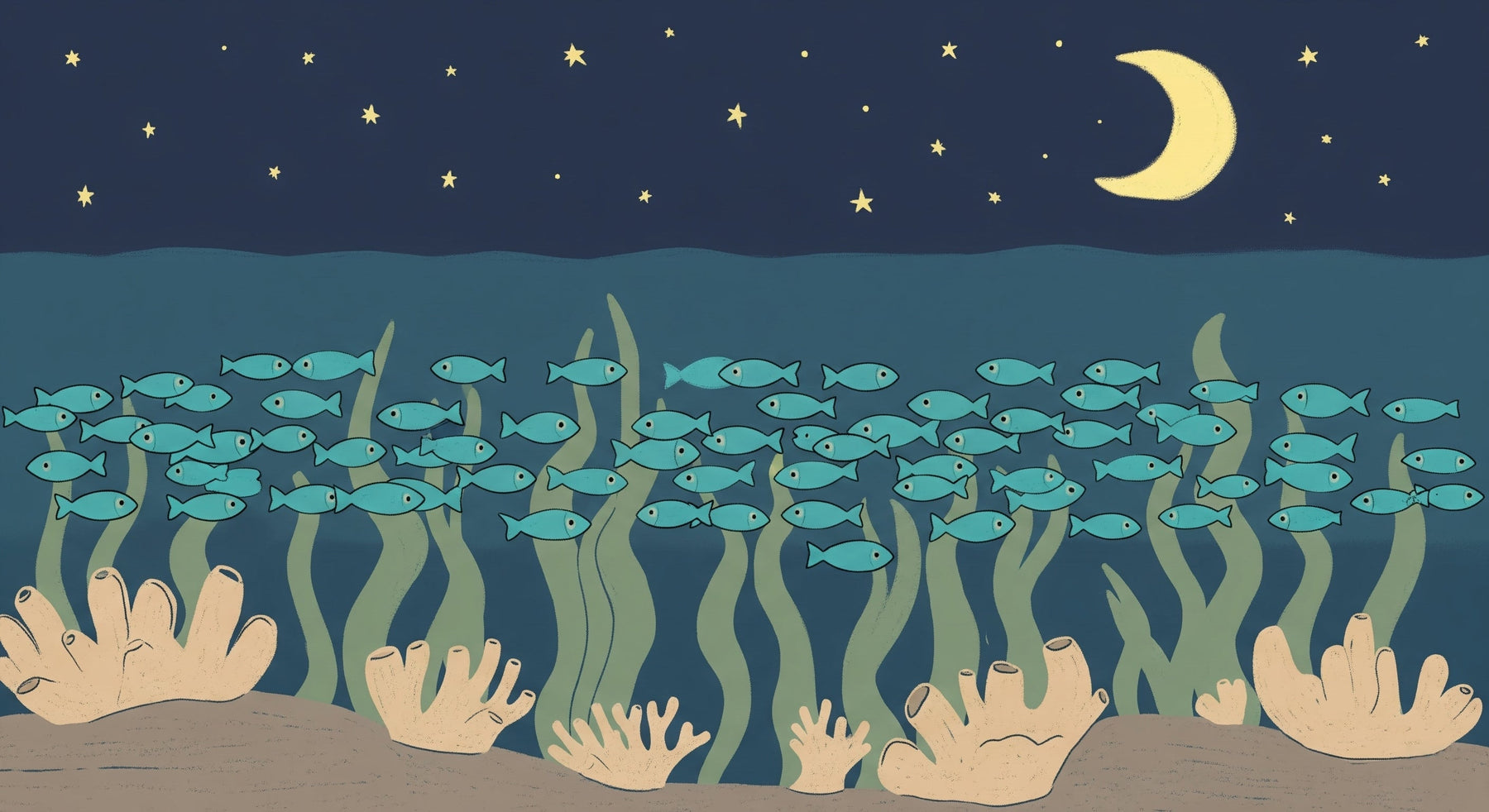 Detailed underwater ocean mural wallpaper design pattern with starry surface by Kids-Mundo