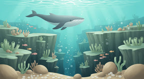 Detailed underwater whale and coral mural wallpaper design pattern by Kids-Mundo