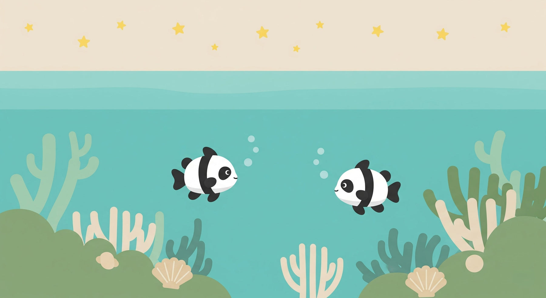 Detailed underwater pandas and coral reef mural wallpaper design pattern by Kids-Mundo