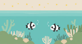 Detailed underwater pandas and coral reef mural wallpaper design pattern by Kids-Mundo