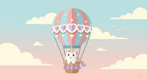 Detailed unicorn balloon mural wallpaper design pattern with hearts and stars by Kids-Mundo