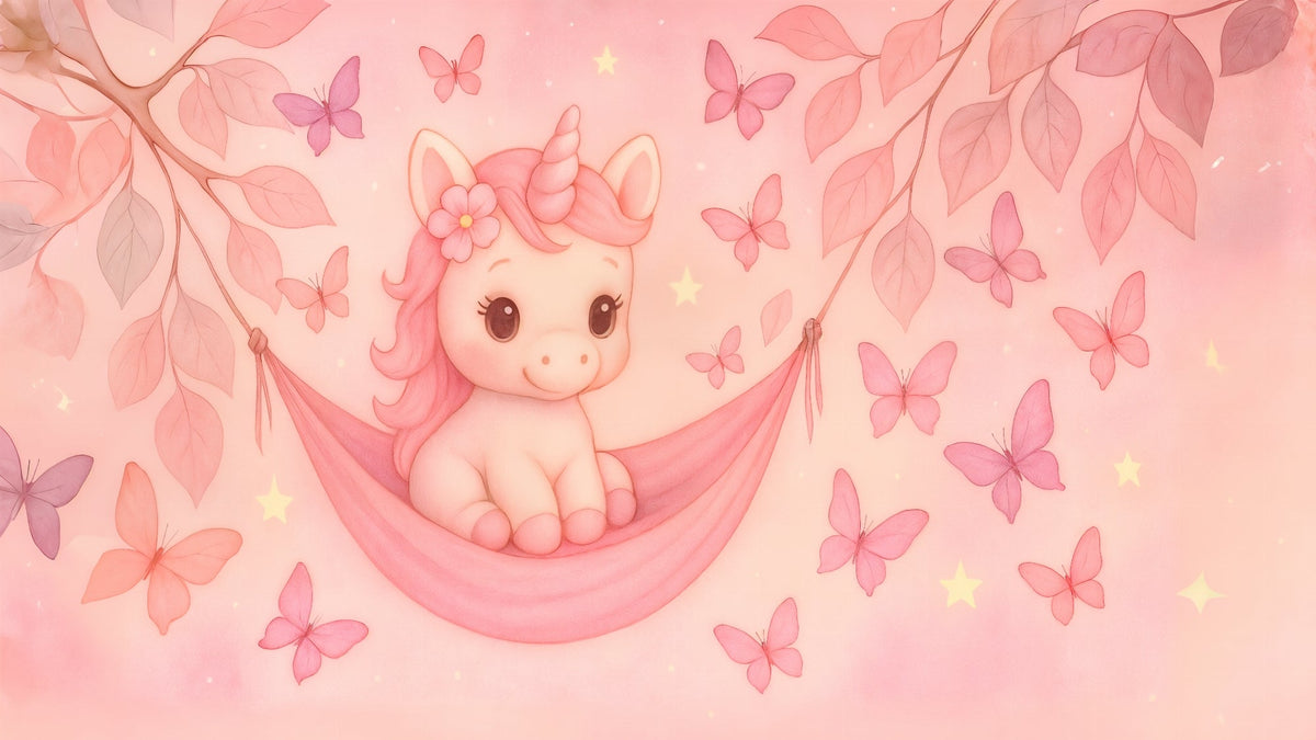 Pink Unicorn in a Butterfly Garden Wall Mural