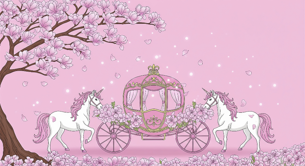 Pink Unicorn Carriage Blossom Wall Mural