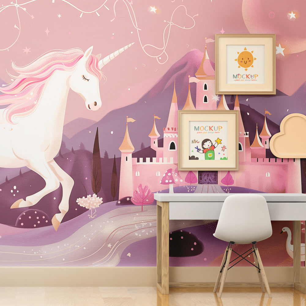 Enchanted unicorn wallpaper transforming kids bedroom into dreamy fairy tale space