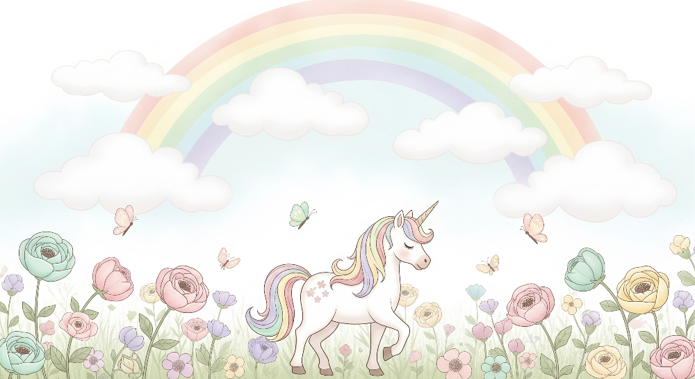 Unicorn in a Flower Field Wall Mural