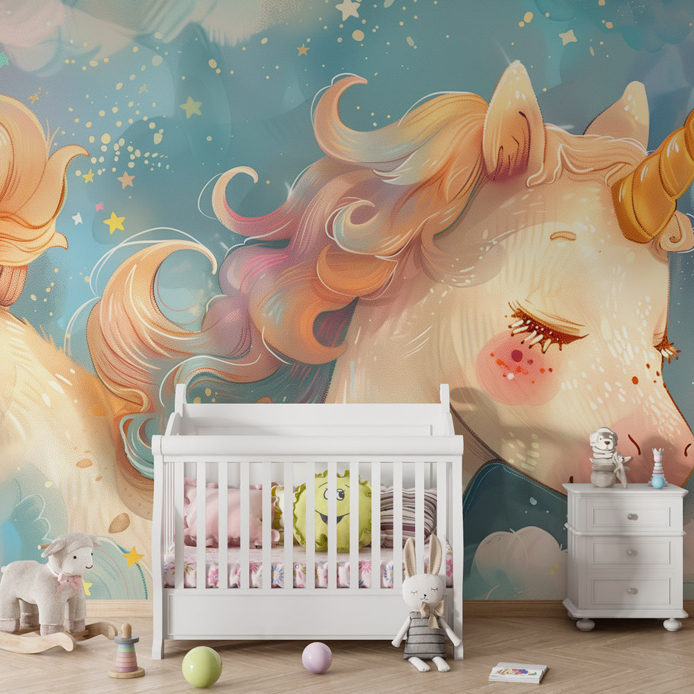 Starry unicorn wallpaper transforming children's bedroom into celestial wonderland by Kids-Mundo